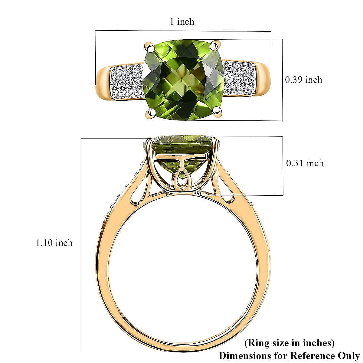 AAA Peridot and G-H SI Luxuriant Lab Grown Diamond 4.62 ctw Ring in 10K Yellow Gold (Size 11.0) image number 4