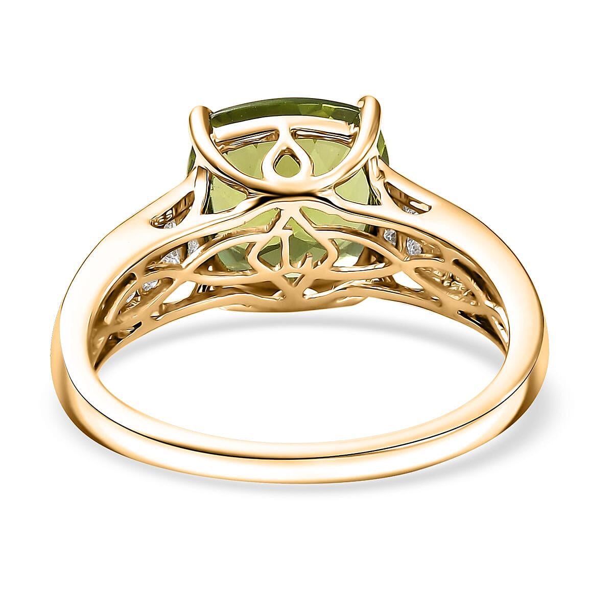 AAA Peridot and G-H SI Luxuriant Lab Grown Diamond 4.62 ctw Ring in 10K Yellow Gold (Size 8.0) image number 4