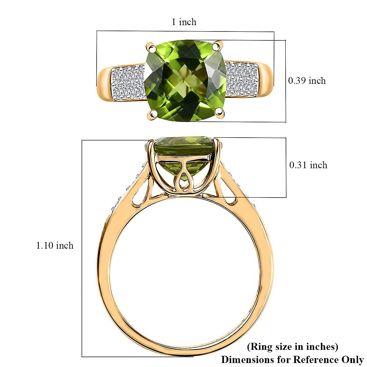 AAA Peridot and G-H SI Luxuriant Lab Grown Diamond 4.62 ctw Ring in 10K Yellow Gold (Size 9.0) image number 5