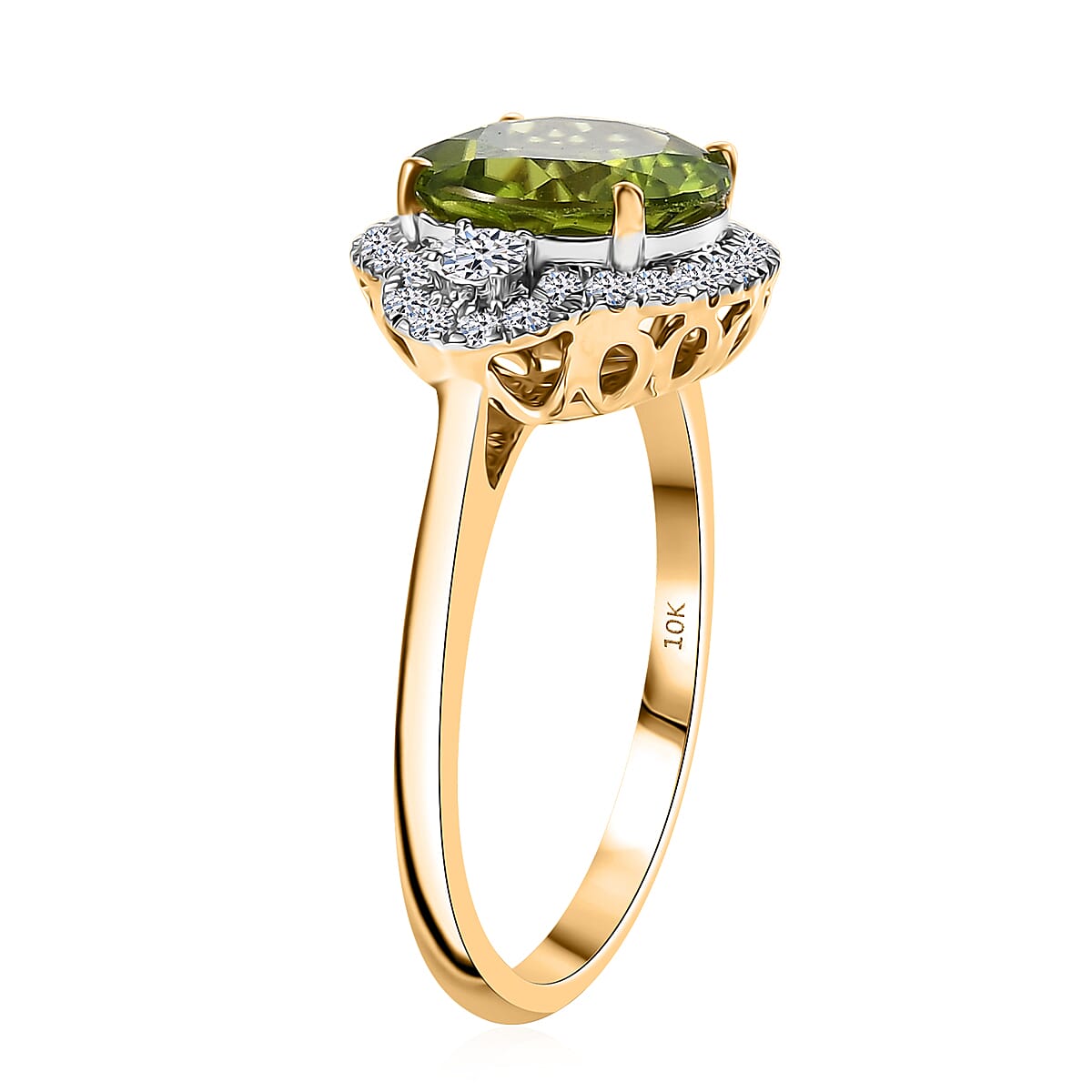 10K Yellow Gold AAA Peridot, Luxuriant Lab Grown Diamond (G-H, SI) (0.45 cts) Ring (Size 10.0) 4.35 ctw image number 3