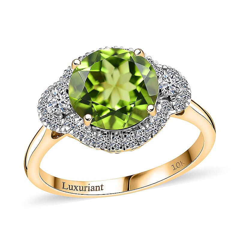 AAA Peridot and Luxuriant Lab Grown Diamond G-H SI 4.35 ctw Ring in 10K Yellow Gold (Size 12.0)