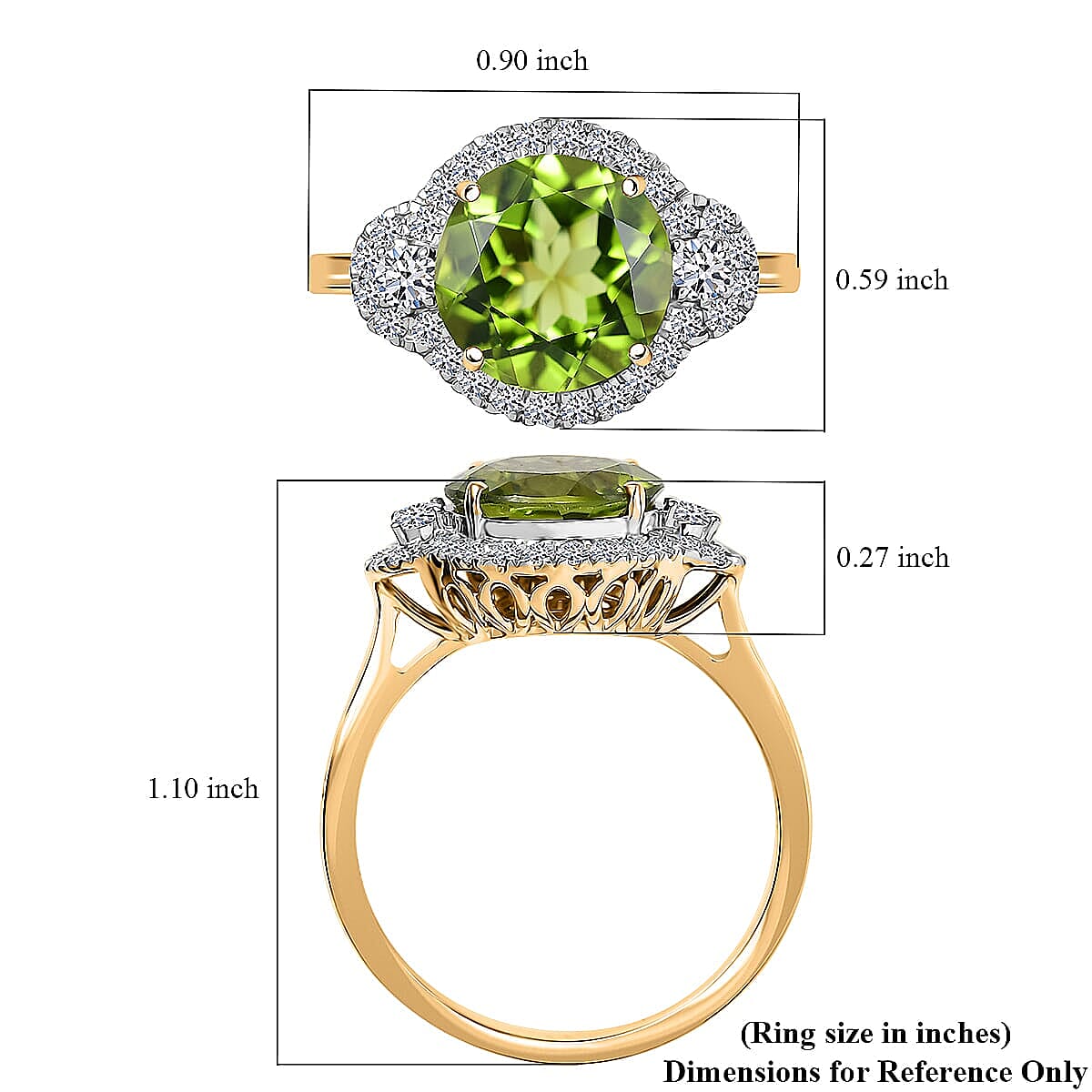 AAA Peridot and Luxuriant Lab Grown Diamond G-H SI 4.35 ctw Ring in 10K Yellow Gold (Size 5.0) image number 5