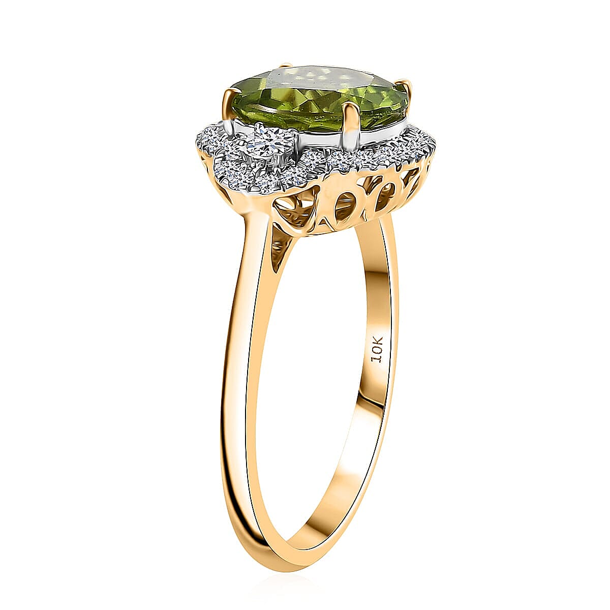 AAA Peridot and Luxuriant Lab Grown Diamond G-H SI 4.35 ctw Ring in 10K Yellow Gold (Size 9.5) image number 3
