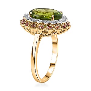 AAA Peridot, Padparadscha Sapphire, Lab Grown Diamond (G-H, SI) Ring in 10K Yellow Gold 6.03 ctw (Size 7.5)