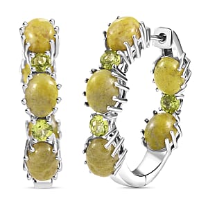 EverTrue Connemara Marble and Peridot 15.10 ctw Hoop Earrings in Platinum Bond