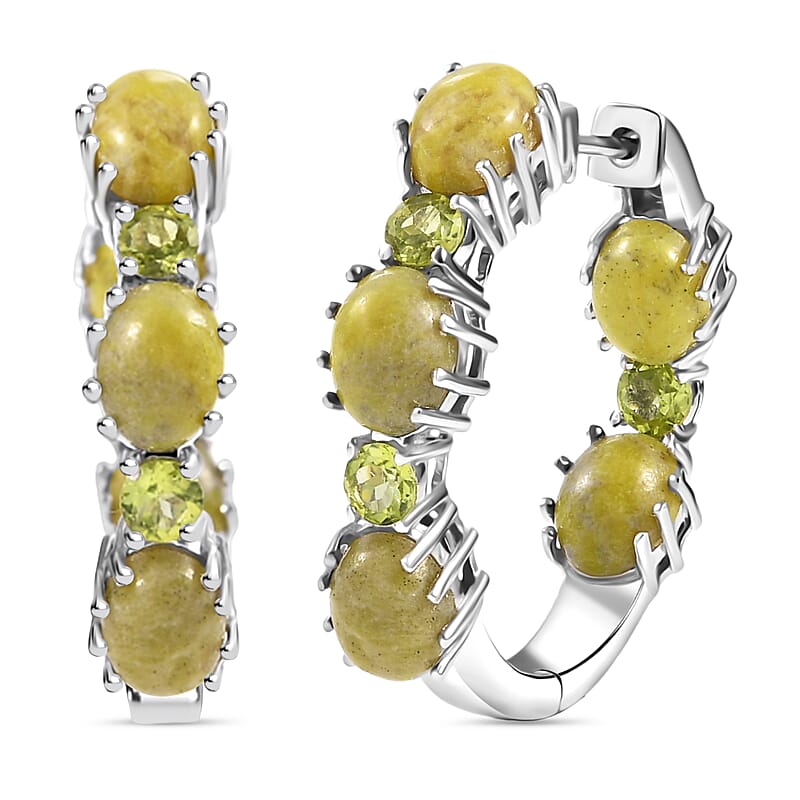 EverTrue Connemara Marble and Peridot 15.10 ctw Whispers of Ireland Clover Leaf Earrings in Platinum Bond