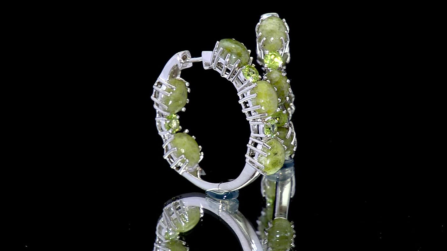 EverTrue Connemara Marble and Peridot 15.10 ctw Whispers of Ireland Clover Leaf Earrings in Platinum Bond