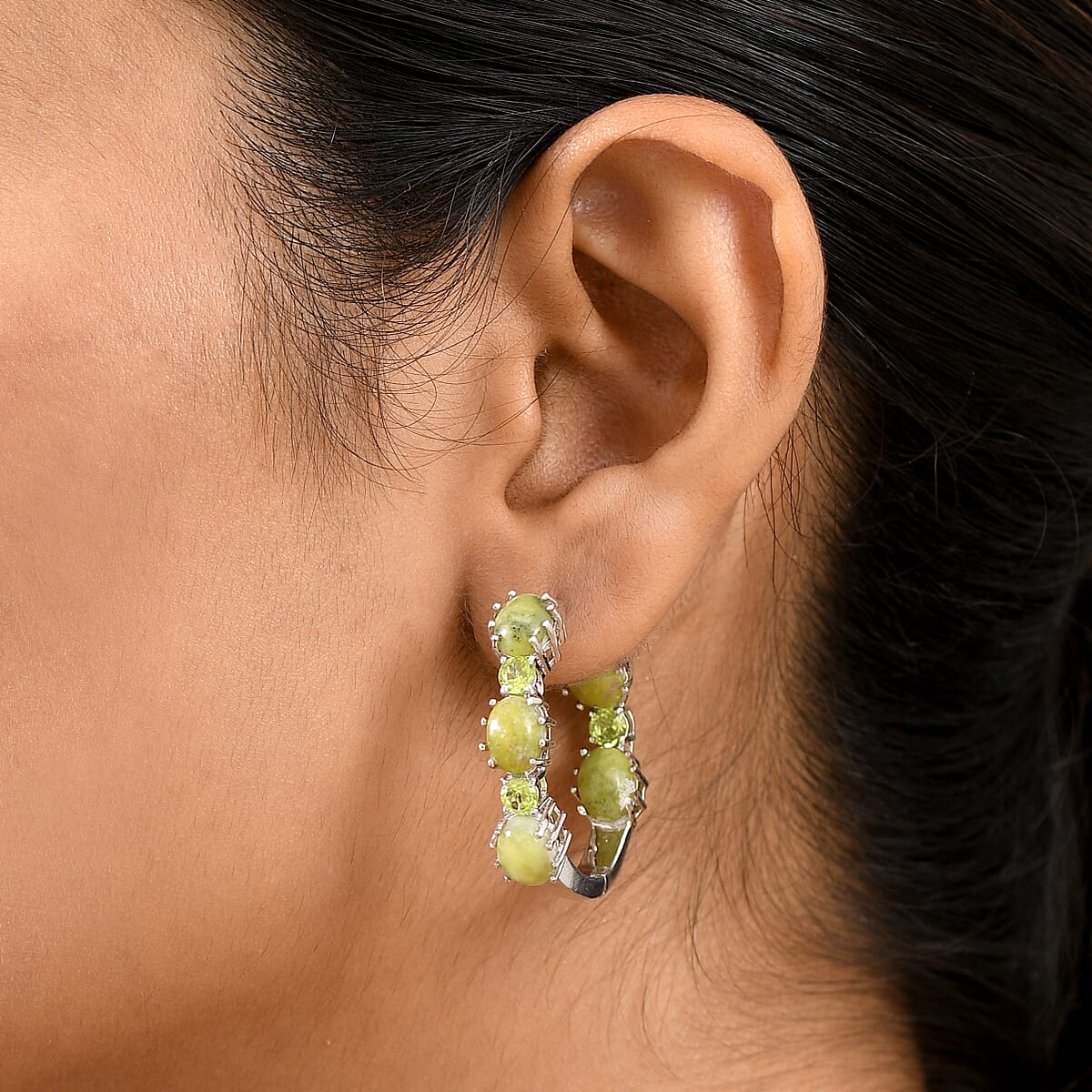 EverTrue Connemara Marble and Peridot 15.10 ctw Hoop Earrings in Platinum Bond image number 2