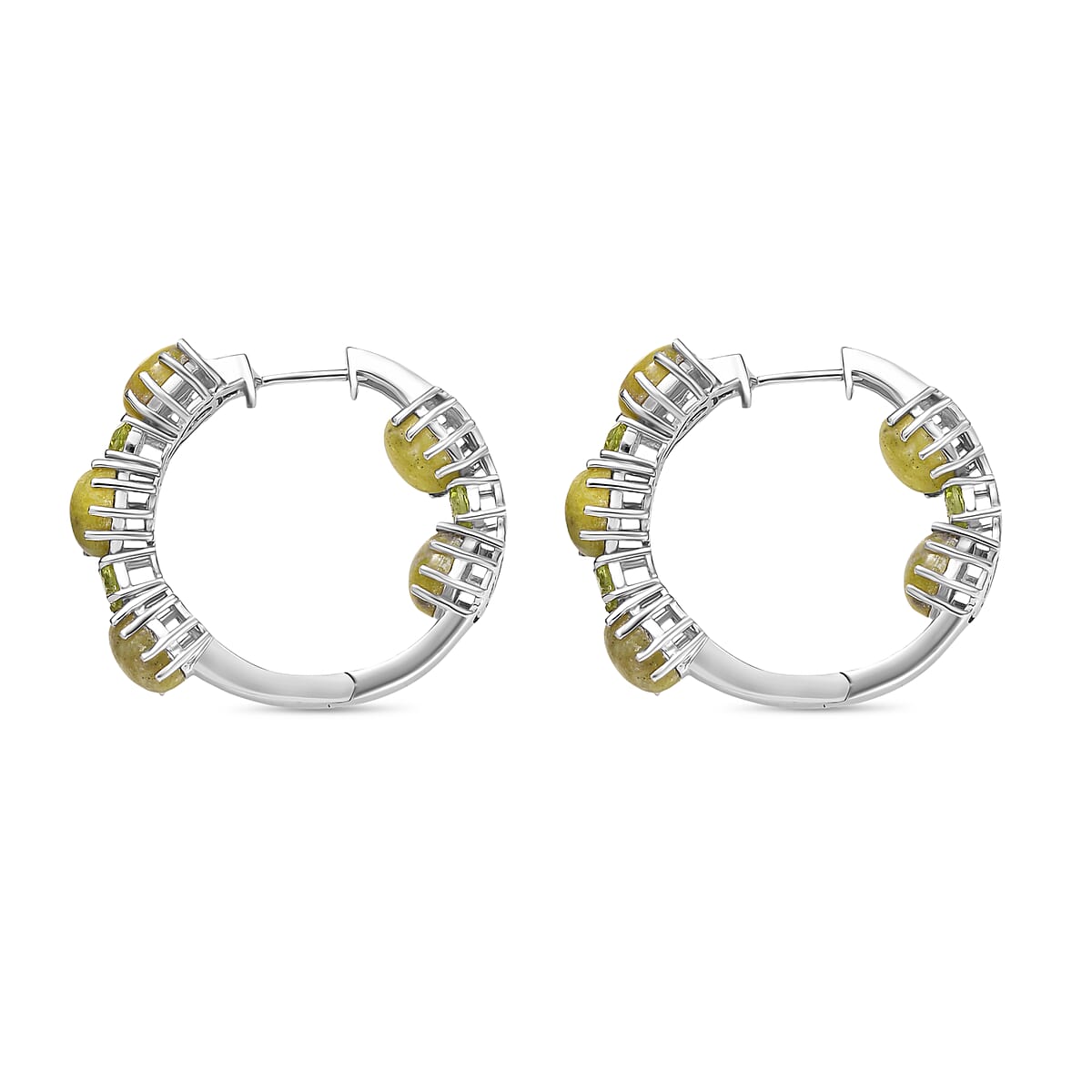 EverTrue Connemara Marble and Peridot 15.10 ctw Hoop Earrings in Platinum Bond image number 3