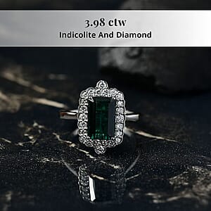 Certified & Appraised Rhapsody AAAA Monte Belo Indicolite and E-F VS Diamond 3.98 ctw Ring in 950 Platinum (Size 10.0) 7.24 Grams