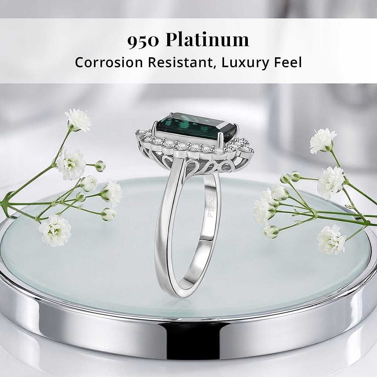 Certified & Appraised Rhapsody AAAA Monte Belo Indicolite and E-F VS Diamond 3.98 ctw Ring in 950 Platinum (Size 10.0) 7.24 Grams image number 3