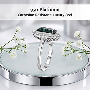 Certified & Appraised Rhapsody AAAA Monte Belo Indicolite and E-F VS Diamond 3.98 ctw Ring in 950 Platinum (Size 10.0) 7.24 Grams