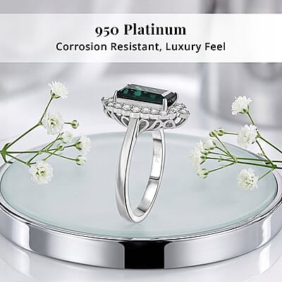 Certified & Appraised Rhapsody AAAA Monte Belo Indicolite and E-F VS Diamond 3.98 ctw Ring in 950 Platinum (Size 5.0) 7.24 Grams