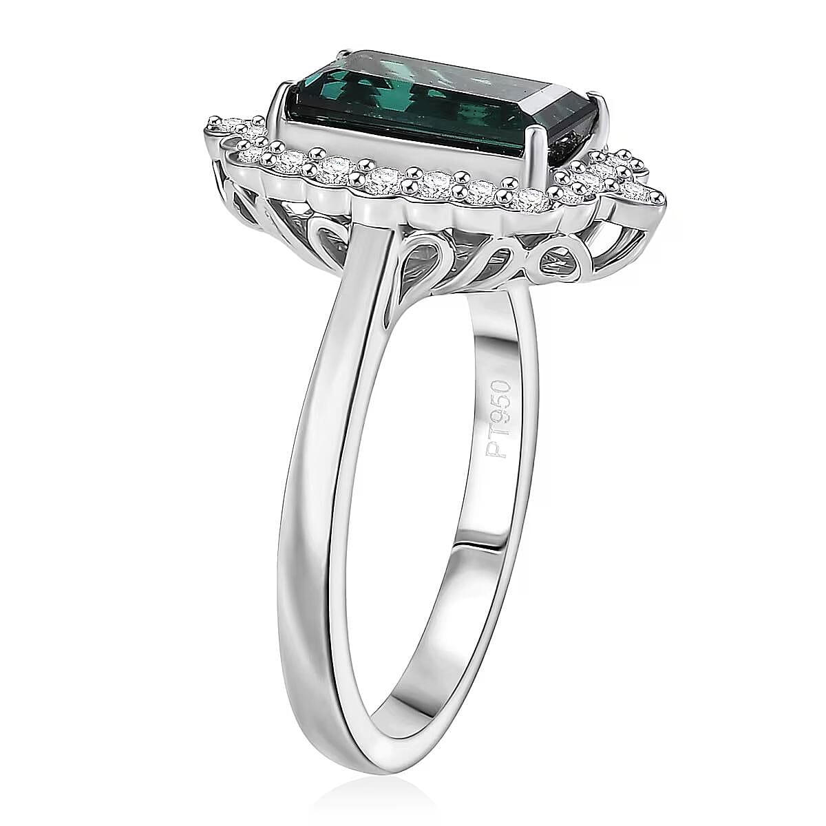 Certified & Appraised Rhapsody AAAA Monte Belo Indicolite and E-F VS Diamond 3.98 ctw Ring in 950 Platinum (Size 7.0) 7.24 Grams image number 3