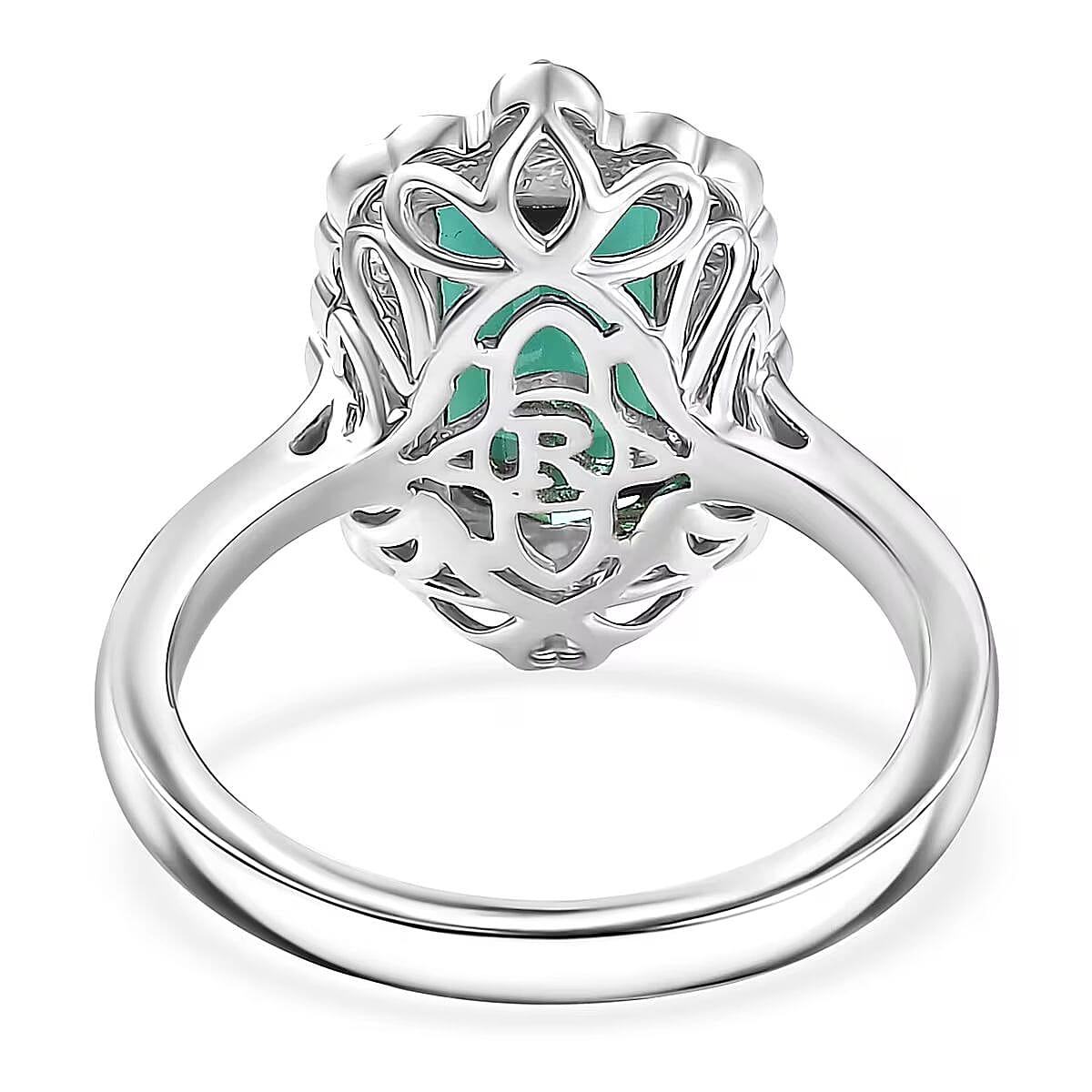 Certified & Appraised Rhapsody AAAA Monte Belo Indicolite and E-F VS Diamond 3.98 ctw Ring in 950 Platinum (Size 7.0) 7.24 Grams image number 4