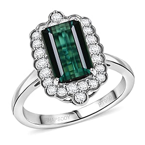Certified & Appraised Rhapsody AAAA Monte Belo Indicolite and E-F VS Diamond 3.98 ctw Ring in 950 Platinum (Size 8.0) 7.24 Grams