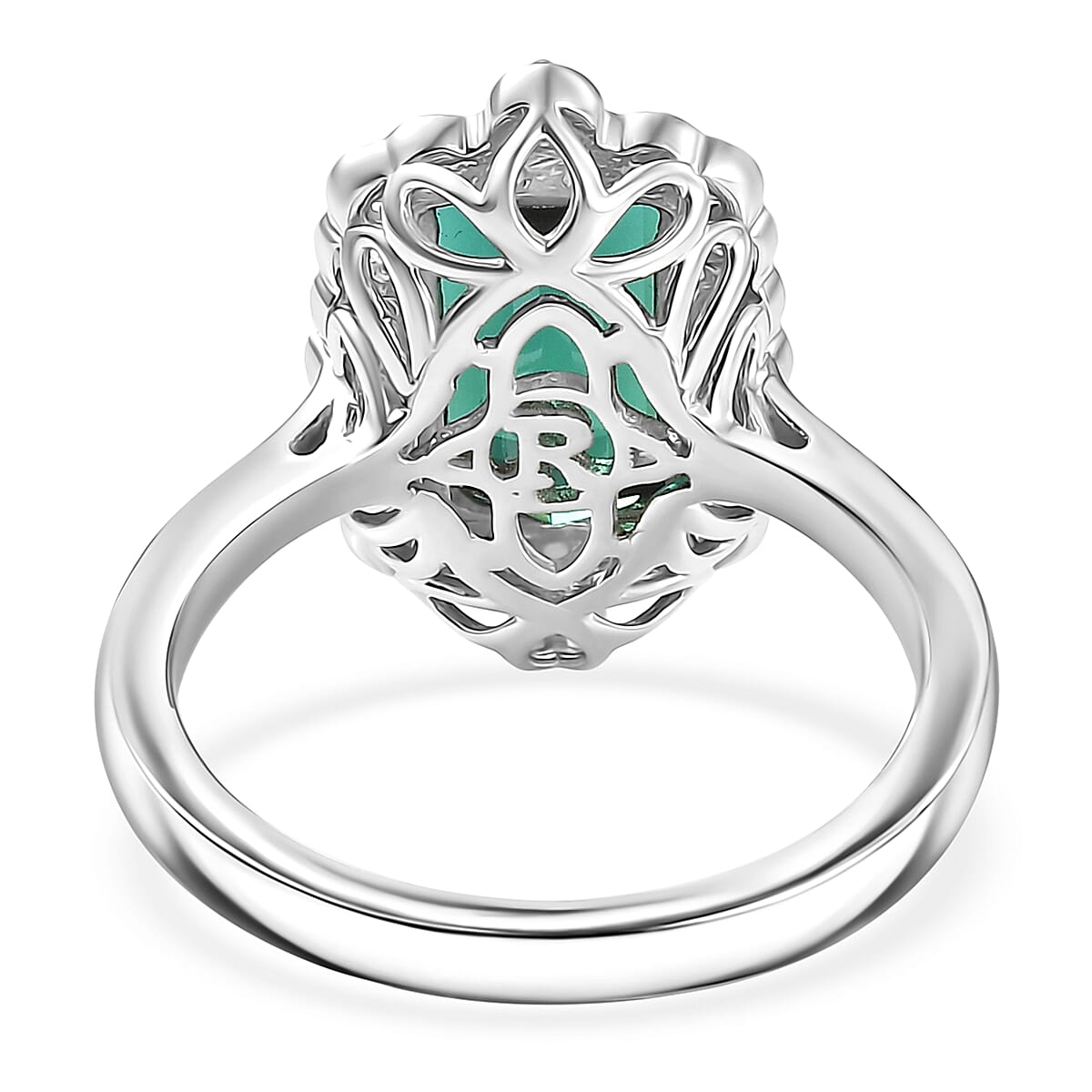 Certified & Appraised Rhapsody AAAA Monte Belo Indicolite and E-F VS Diamond 3.98 ctw Ring in 950 Platinum (Size 8.0) 7.24 Grams image number 4