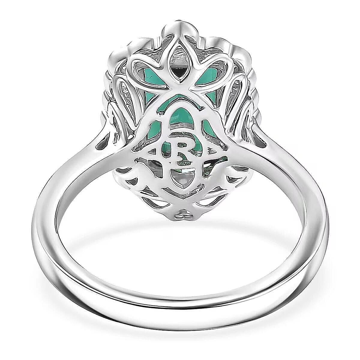 Certified & Appraised Rhapsody AAAA Monte Belo Indicolite and E-F VS Diamond 3.98 ctw Ring in 950 Platinum (Size 8.5) 7.24 Grams image number 4