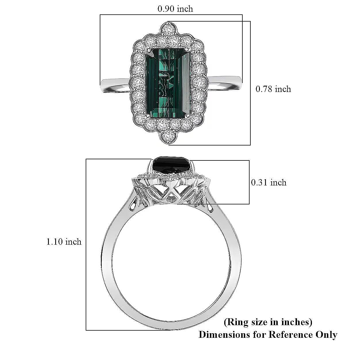 Certified & Appraised Rhapsody AAAA Monte Belo Indicolite and E-F VS Diamond 3.98 ctw Ring in 950 Platinum (Size 8.5) 7.24 Grams image number 5