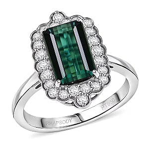 Certified & Appraised Rhapsody AAAA Monte Belo Indicolite and E-F VS Diamond 3.98 ctw Ring in 950 Platinum (Size 9.0) 7.24 Grams