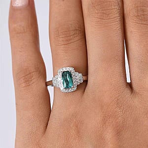 Certified & Appraised Luxoro AAA Monte Belo Indicolite and G-H I2 Diamond 1.27 ctw Ring in 10K White Gold
