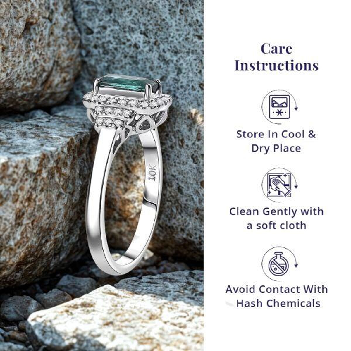 Certified & Appraised Luxoro AAA Monte Belo Indicolite and G-H I2 Diamond 1.11 ctw Ring in 10K White Gold (Size 10.5) image number 4