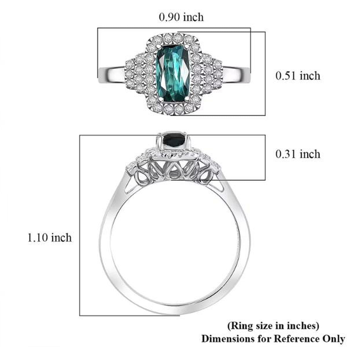 Certified & Appraised Luxoro AAA Monte Belo Indicolite and G-H I2 Diamond 1.11 ctw Ring in 10K White Gold (Size 10.5) image number 5