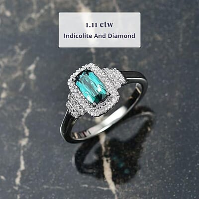 Certified & Appraised Luxoro AAA Monte Belo Indicolite and G-H I2 Diamond 1.11 ctw Ring in 10K White Gold (Size 12.0)