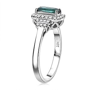 Certified & Appraised Luxoro AAA Monte Belo Indicolite and G-H I2 Diamond 1.11 ctw Ring in 10K White Gold (Size 6.0)