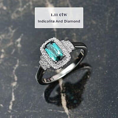 Certified & Appraised Luxoro AAA Monte Belo Indicolite and G-H I2 Diamond 1.11 ctw Ring in 10K White Gold (Size 8.0)
