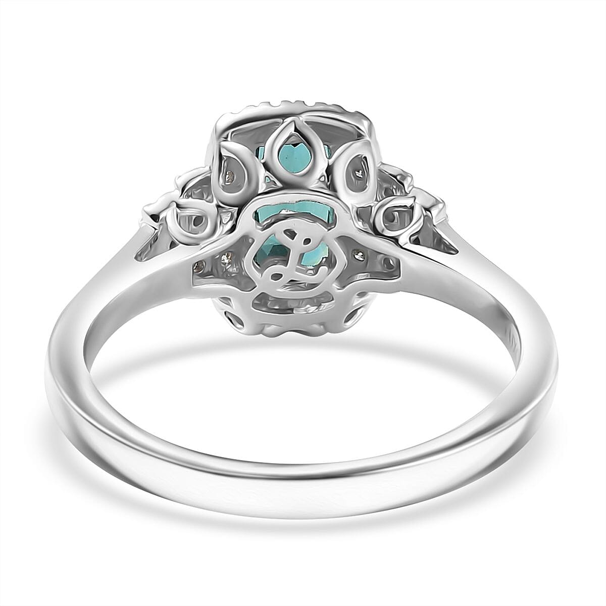Certified & Appraised Luxoro AAA Monte Belo Indicolite and G-H I2 Diamond 1.27 ctw Ring in 10K White Gold (Size 8.0) image number 4