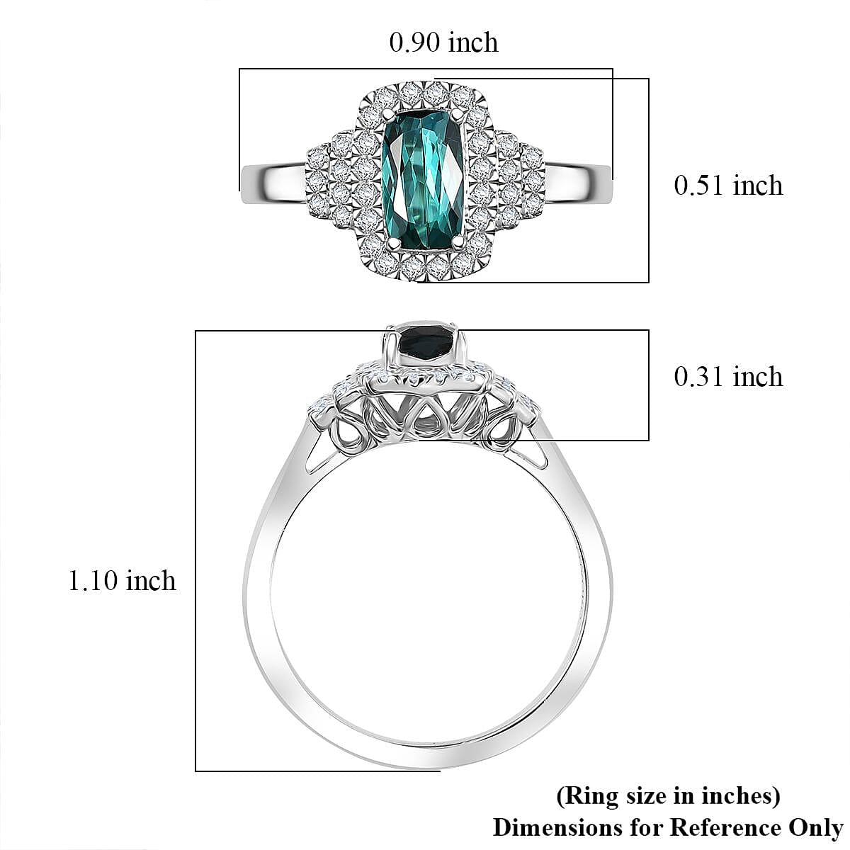 Certified & Appraised Luxoro AAA Monte Belo Indicolite and G-H I2 Diamond 1.27 ctw Ring in 10K White Gold (Size 8.0) image number 5