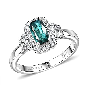 Certified & Appraised Luxoro AAA Monte Belo Indicolite and G-H I2 Diamond 1.11 ctw Ring in 10K White Gold (Size 9.0)