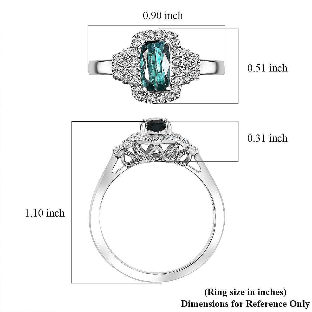 Certified & Appraised Luxoro AAA Monte Belo Indicolite and G-H I2 Diamond 1.11 ctw Ring in 10K White Gold (Size 9.5) image number 4