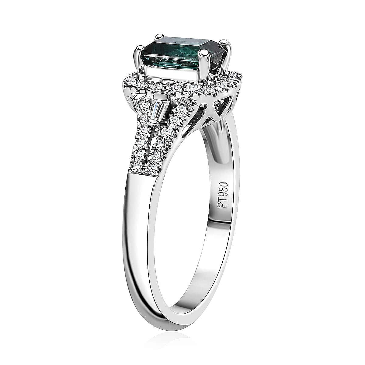 Certified & Appraised Rhapsody AAAA Monte Belo Indicolite and E-F VS Diamond 1.54 ctw Ring in 950 Platinum (Size 10.5) 5.70 Grams