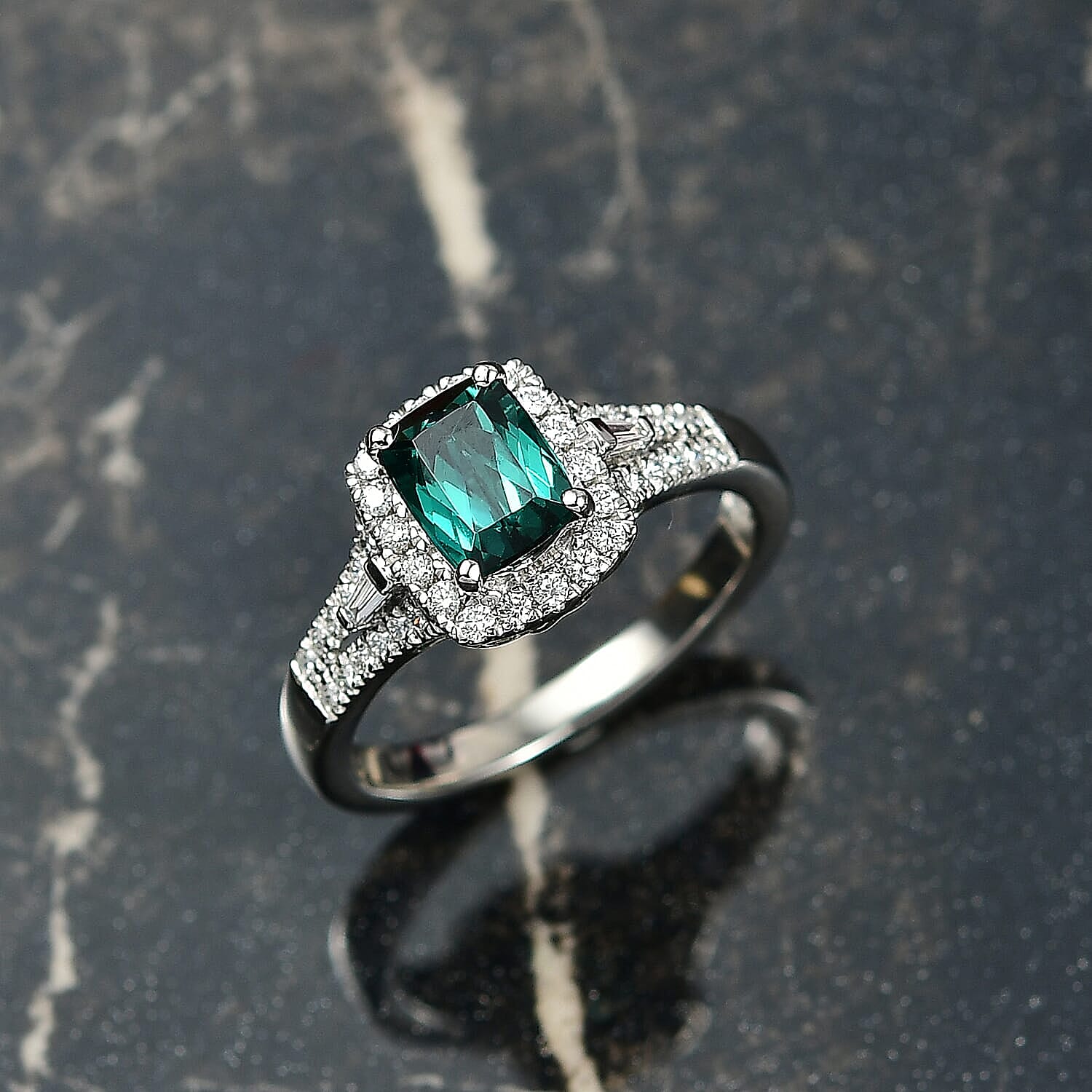 Certified & Appraised Rhapsody AAAA Monte Belo Indicolite and E-F VS Diamond 1.54 ctw Ring in 950 Platinum (Size 5.0) 5.70 Grams