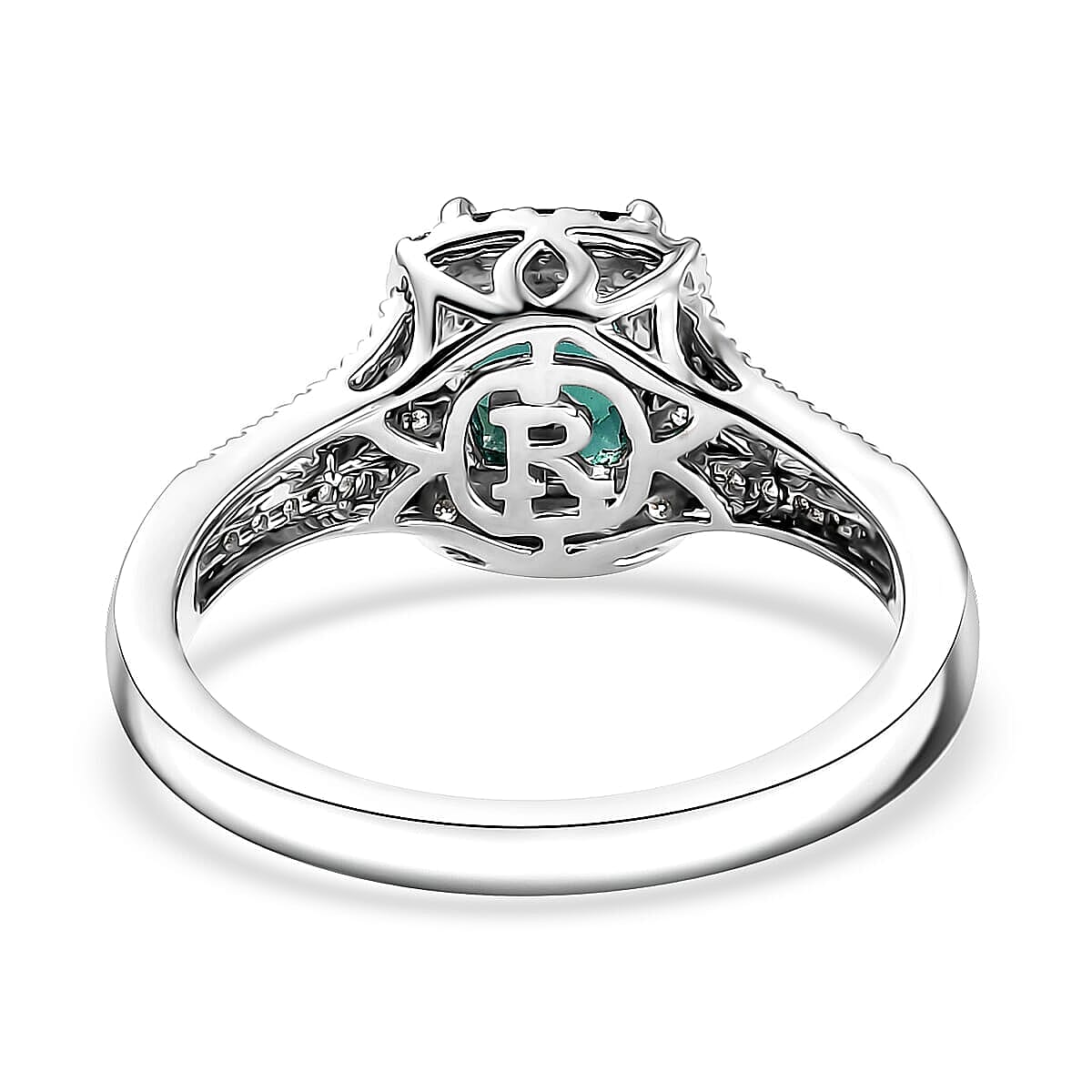 Certified & Appraised Rhapsody AAAA Monte Belo Indicolite and E-F VS Diamond 1.54 ctw Ring in 950 Platinum (Size 5.5) 5.70 Grams image number 4