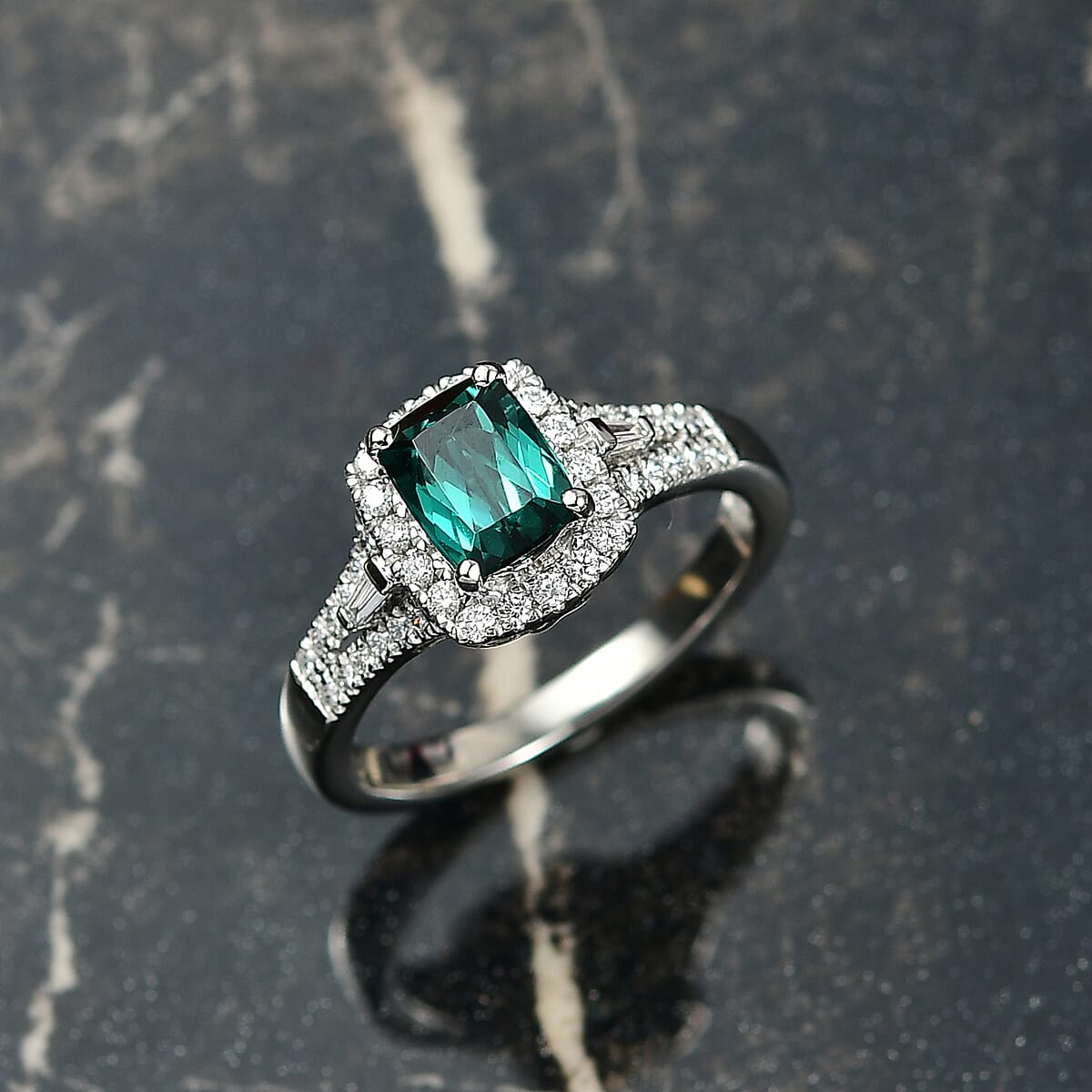Certified & Appraised Rhapsody AAAA Monte Belo Indicolite and E-F VS Diamond 1.54 ctw Ring in 950 Platinum (Size 6.0) 5.70 Grams image number 1