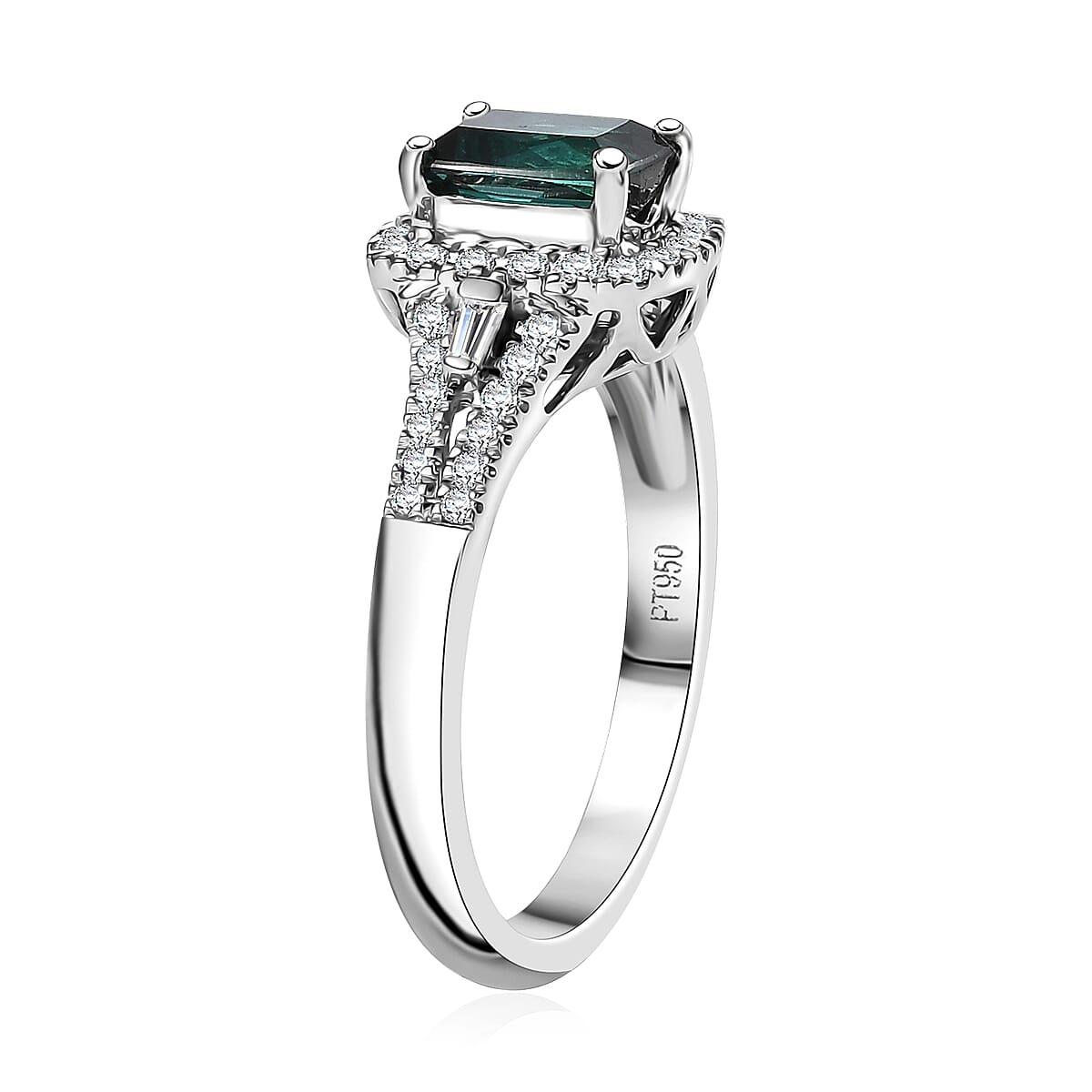 Certified & Appraised Rhapsody AAAA Monte Belo Indicolite and E-F VS Diamond 1.54 ctw Ring in 950 Platinum (Size 6.0) 5.70 Grams image number 3