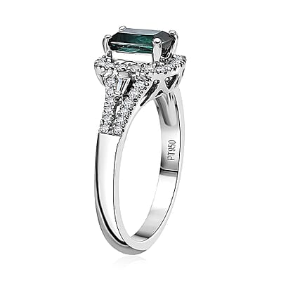 Certified & Appraised Rhapsody AAAA Monte Belo Indicolite and E-F VS Diamond 1.54 ctw Ring in 950 Platinum (Size 6.0) 5.70 Grams