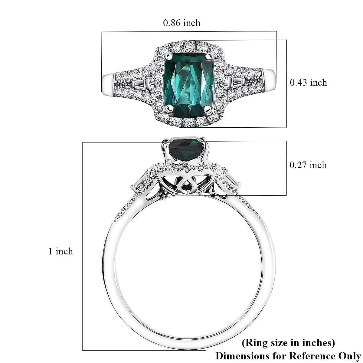 Certified & Appraised Rhapsody AAAA Monte Belo Indicolite and E-F VS Diamond 1.54 ctw Ring in 950 Platinum (Size 6.0) 5.70 Grams image number 5