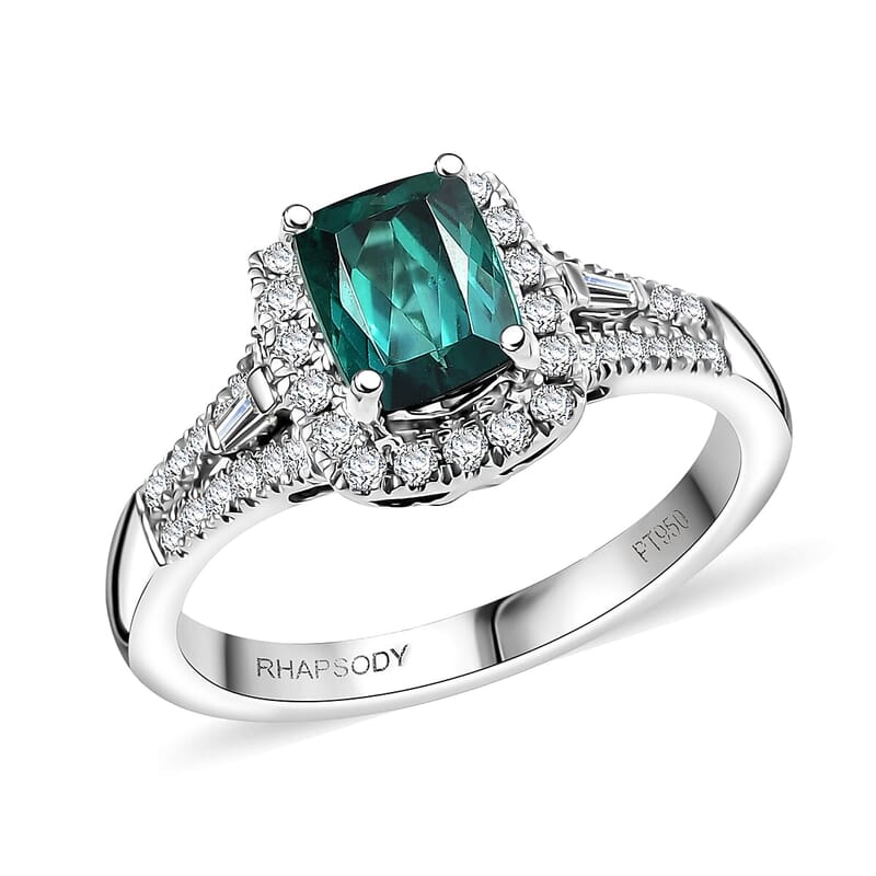 Certified & Appraised Rhapsody AAAA Monte Belo Indicolite and E-F VS Diamond 1.54 ctw Ring in 950 Platinum (Size 9.5) 5.70 Grams