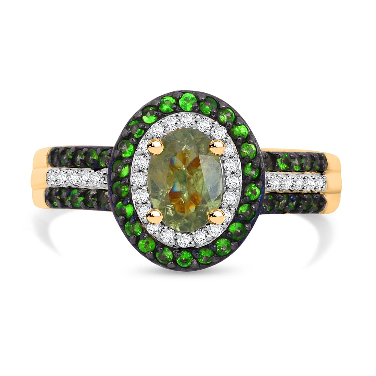 D'Joy Ambanja Demantoid Garnet and Multi Gemstone 1.40 ctw Verdant Aura Ring in 18K Vermeil Yellow Gold Over Sterling Silver (Size 6.0) image number 0