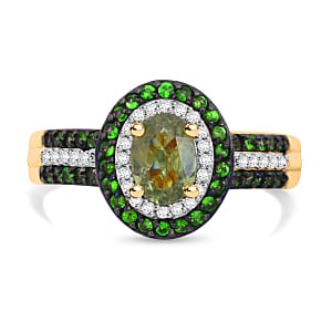 D'Joy Ambanja Demantoid Garnet and Multi Gemstone 1.40 ctw Verdant Aura Ring in 18K Vermeil Yellow Gold Over Sterling Silver (Size 7.0)