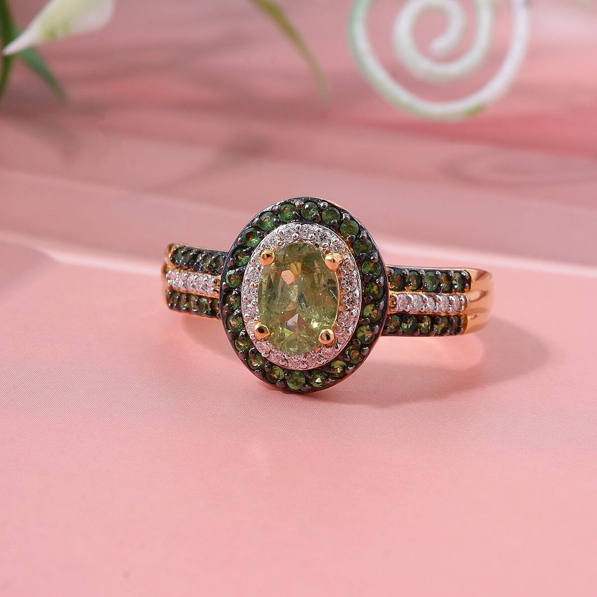 D'Joy Ambanja Demantoid Garnet and Multi Gemstone 1.40 ctw Verdant Aura Ring in 18K Vermeil Yellow Gold Over Sterling Silver (Size 7.0) image number 1