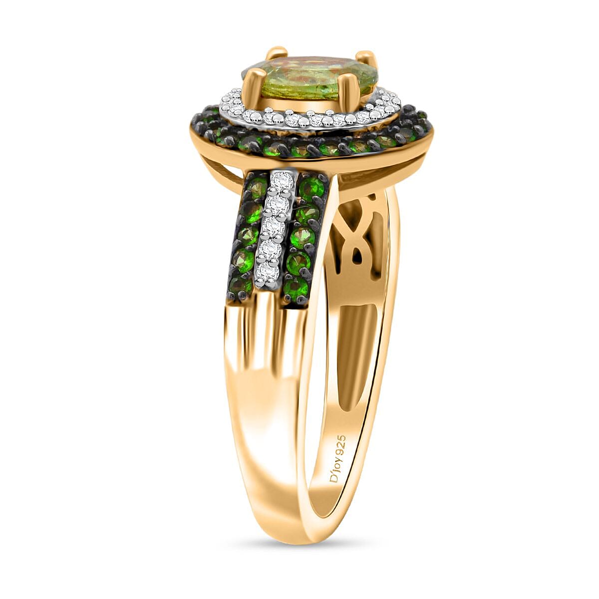 D'Joy Ambanja Demantoid Garnet and Multi Gemstone 1.40 ctw Verdant Aura Ring in 18K Vermeil Yellow Gold Over Sterling Silver (Size 7.0) image number 3