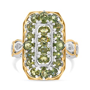 D'Joy Ambanja Demantoid Garnet 3.40 ctw Art Deco Ring in 18K Vermeil YG and Rhodium Over Sterling Silver (Size 6.0)
