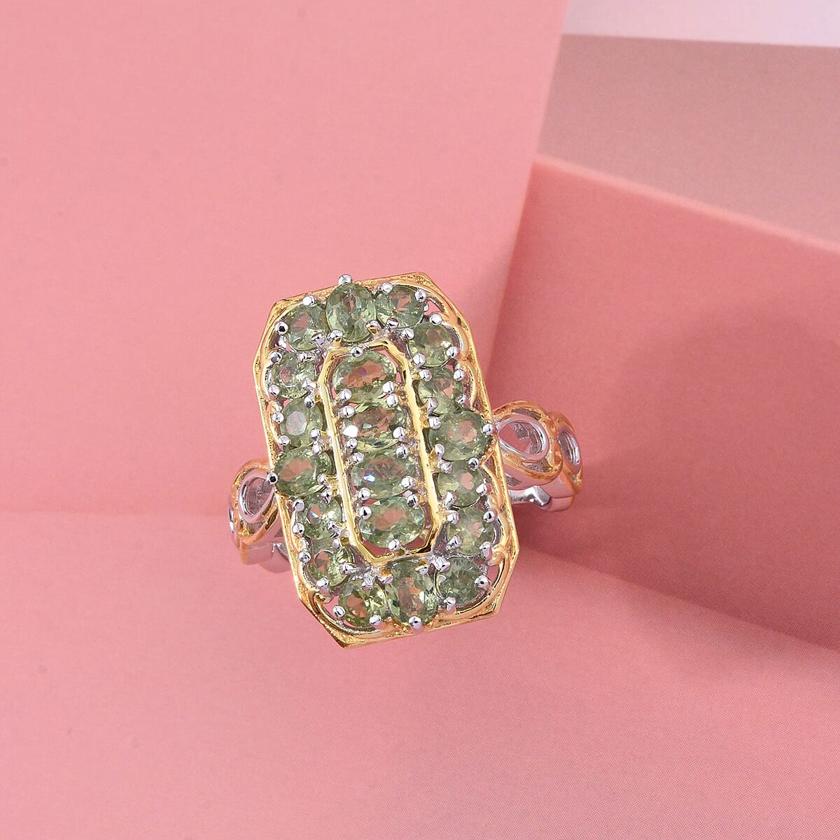 D'Joy Ambanja Demantoid Garnet 3.40 ctw Art Deco Ring in 18K Vermeil YG and Rhodium Over Sterling Silver (Size 6.0) image number 1