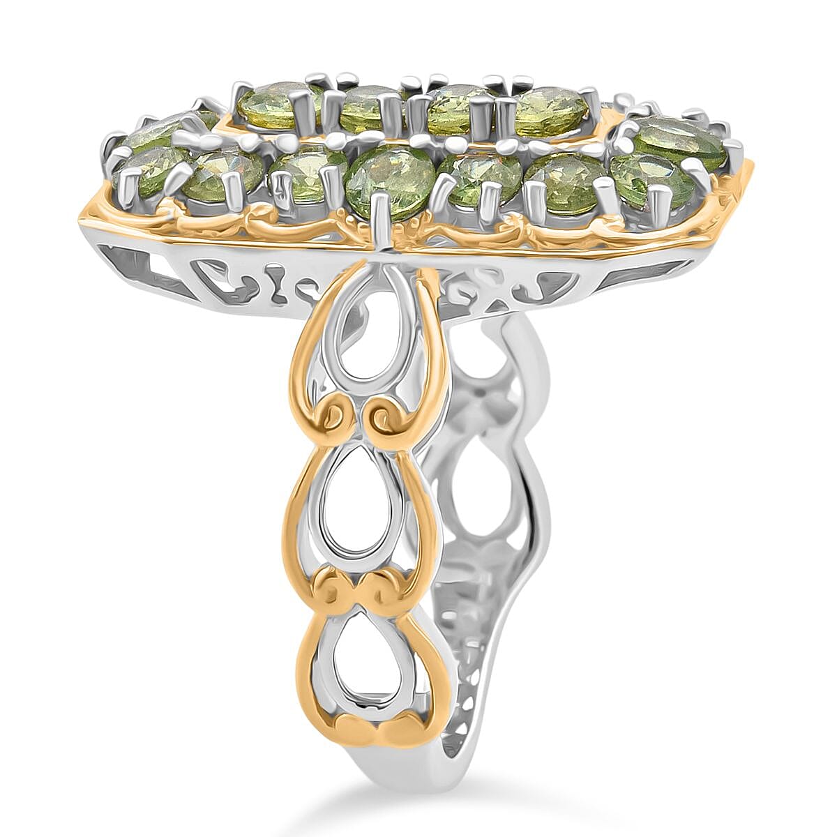 D'Joy Ambanja Demantoid Garnet 3.40 ctw Art Deco Ring in 18K Vermeil YG and Rhodium Over Sterling Silver (Size 6.0) image number 3