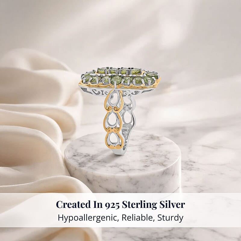 D'Joy Ambanja Demantoid Garnet 3.40 ctw Art Deco Ring in 18K Vermeil YG and Rhodium Over Sterling Silver (Size 7.0)
